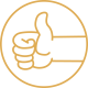 outline drawing of a thumbs up in a circle in yellow